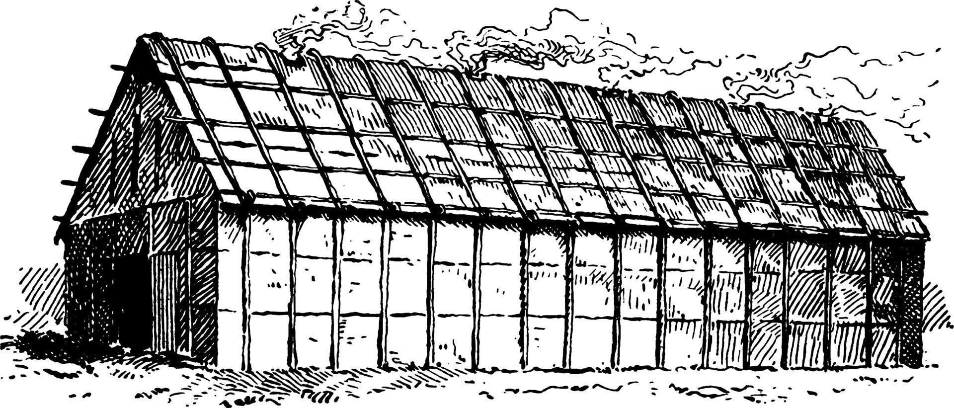 Iroquois Long House vintage illustration. vector