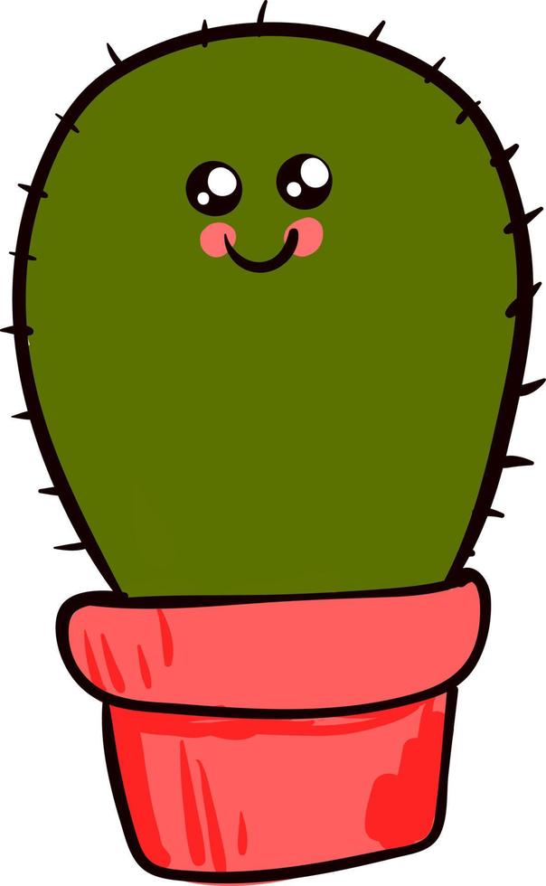 Cute cactus in pot, illustration, vector on white background.