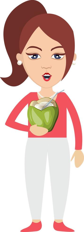 Woman eating, illustration, vector on white background.