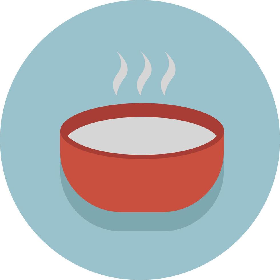 sopa caliente en tazón rojo, ilustración, vector sobre fondo blanco.