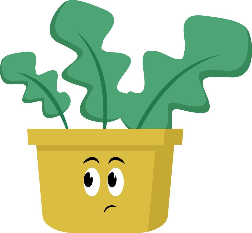 Plant in yellow pot, illustration, vector on white background.