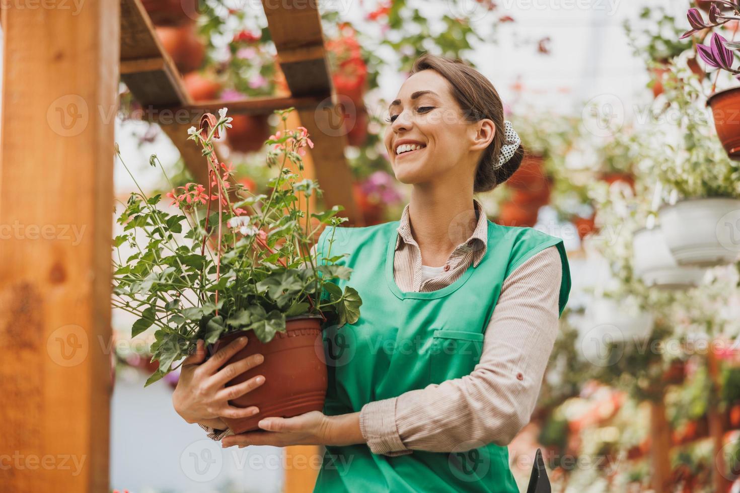 Florists Women Working With Flowers In A Greenhouse photo