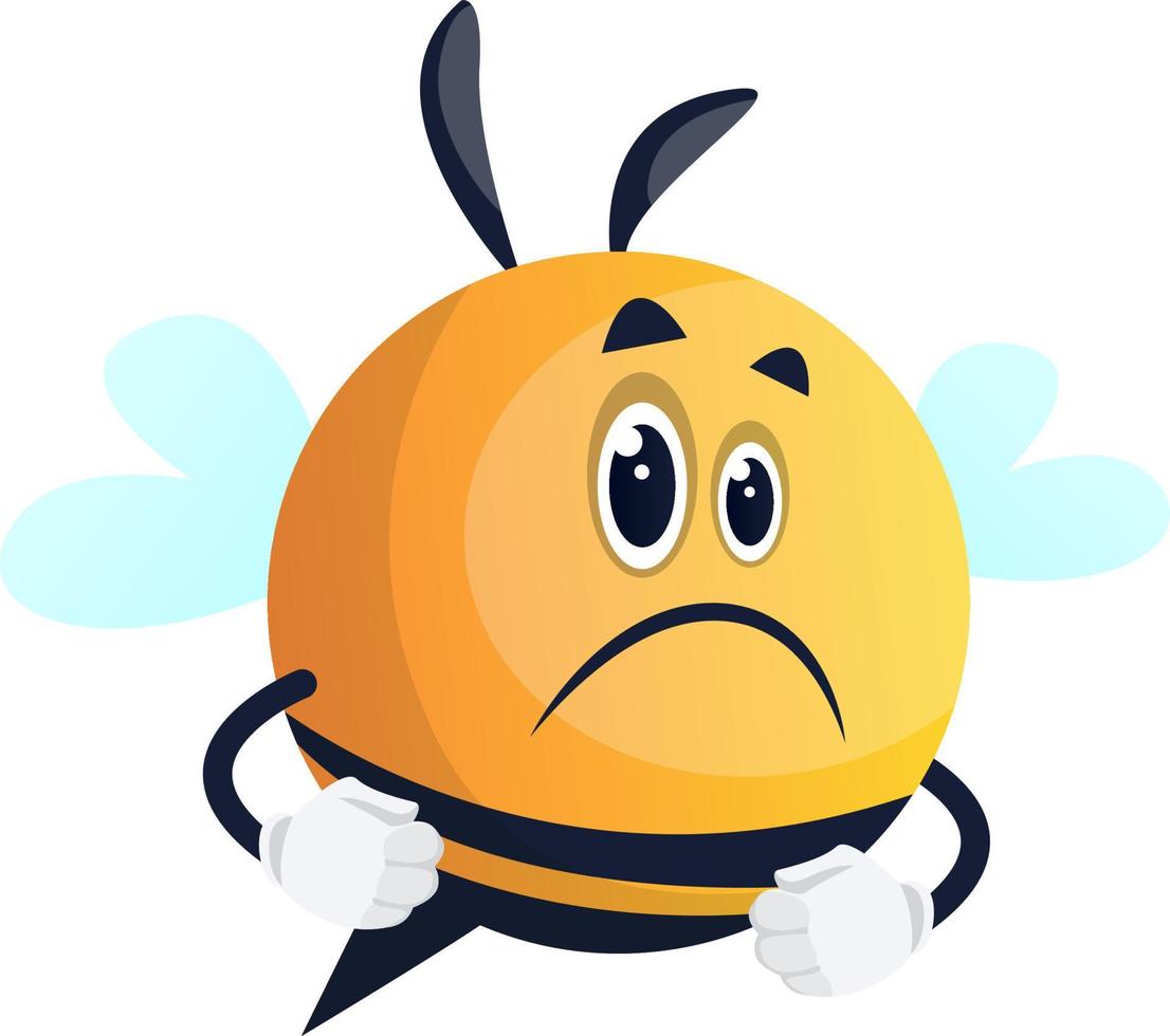 Sad and upset bee, illustration, vector on white background.