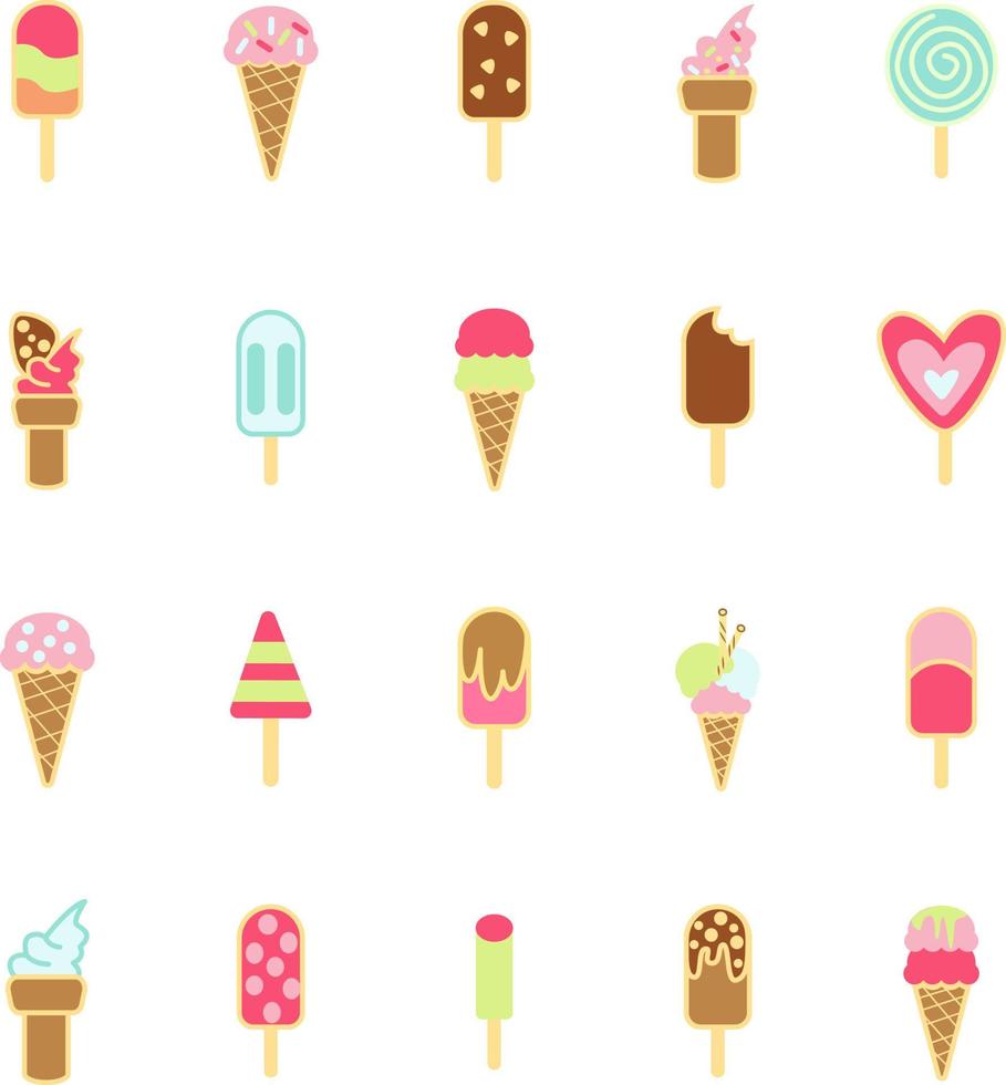 paquete de iconos de helado, ilustración, vector sobre fondo blanco.