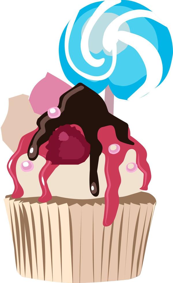 Cake with candy, illustration, vector on white background.