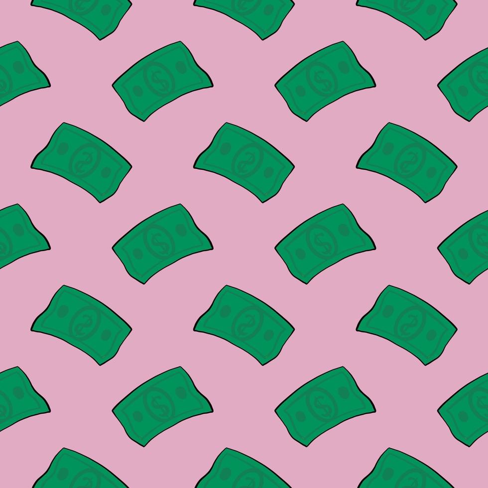 Green money,seamless pattern on pink background. vector