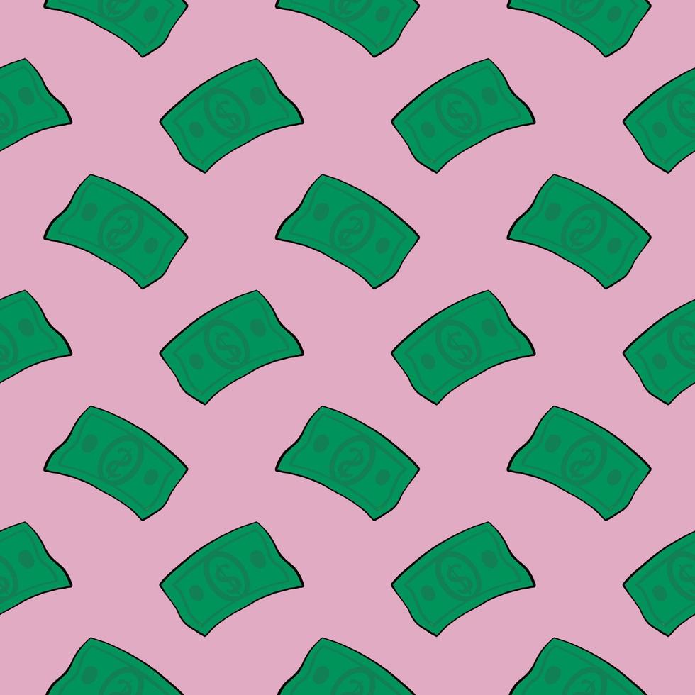 Green money,seamless pattern on pink background. vector