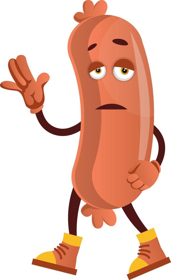 Sad sausage, illustration, vector on white background.