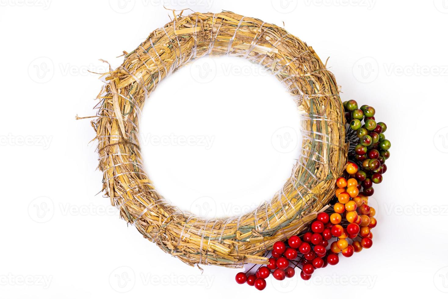 Wreath woven from the branches of the vine isolated , Place for text photo