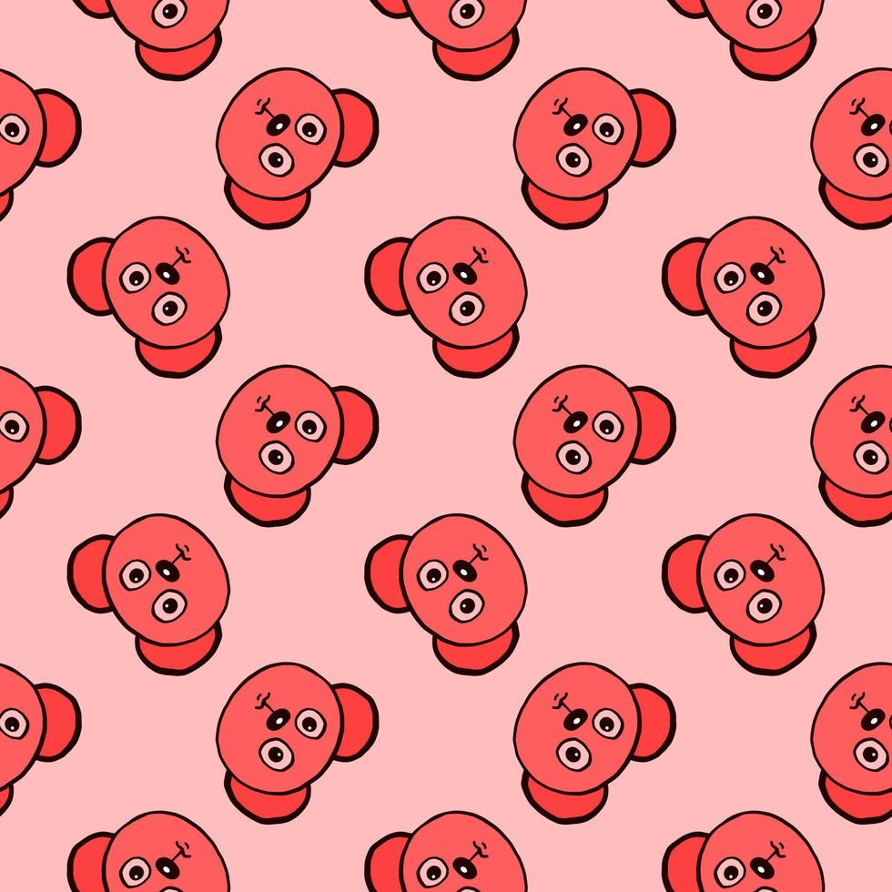 Small bear head,seamless pattern on pink background. vector