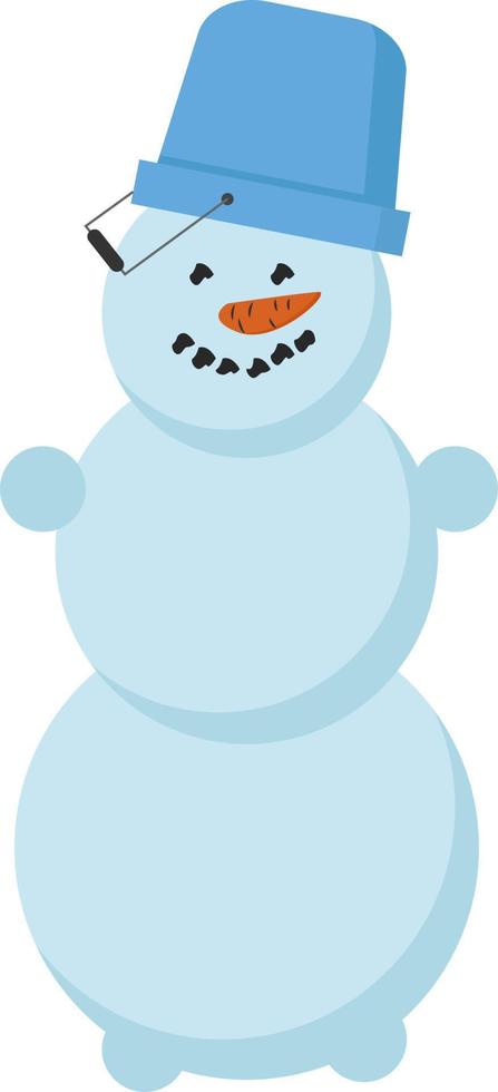 Snowman with bucket, illustration, vector on white background.