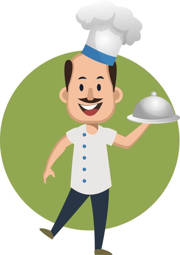 Man cooking meal, illustration, vector on white background.
