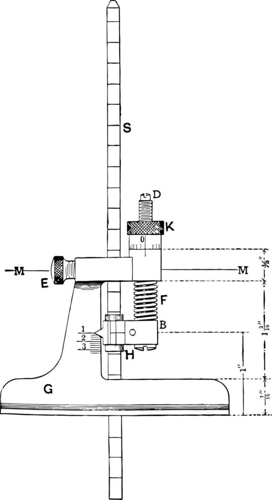 calibre de micrómetro de profundidad, ilustración vintage. vector