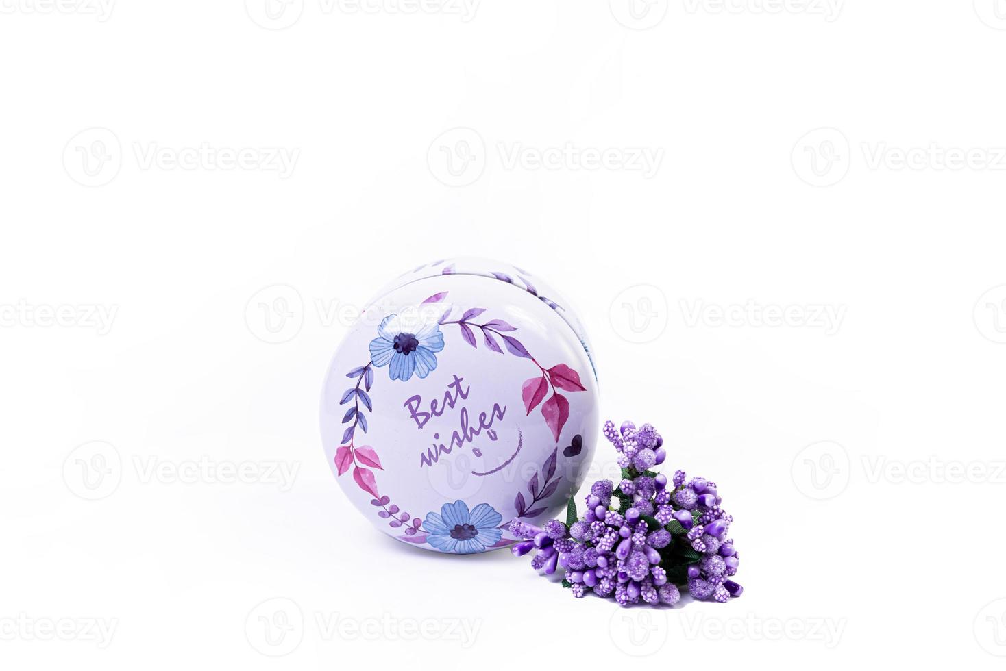 metallic vase jar with white red blue flowers . with reflection, white background isolated, photo