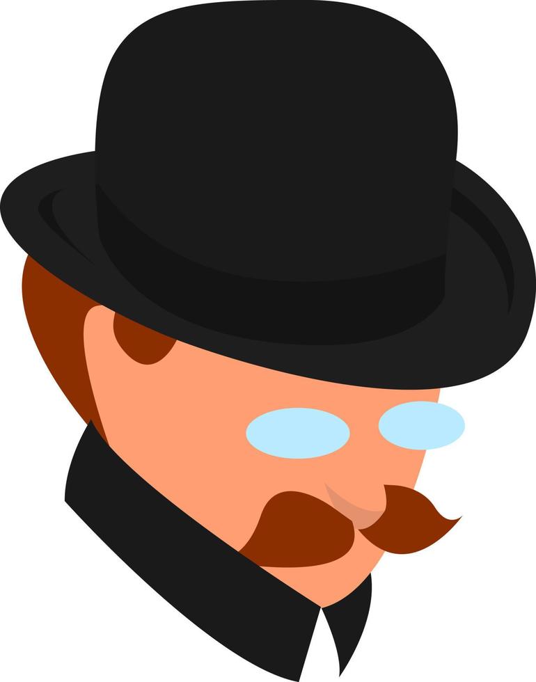 hombre con sombrero negro, ilustración, vector sobre fondo blanco.