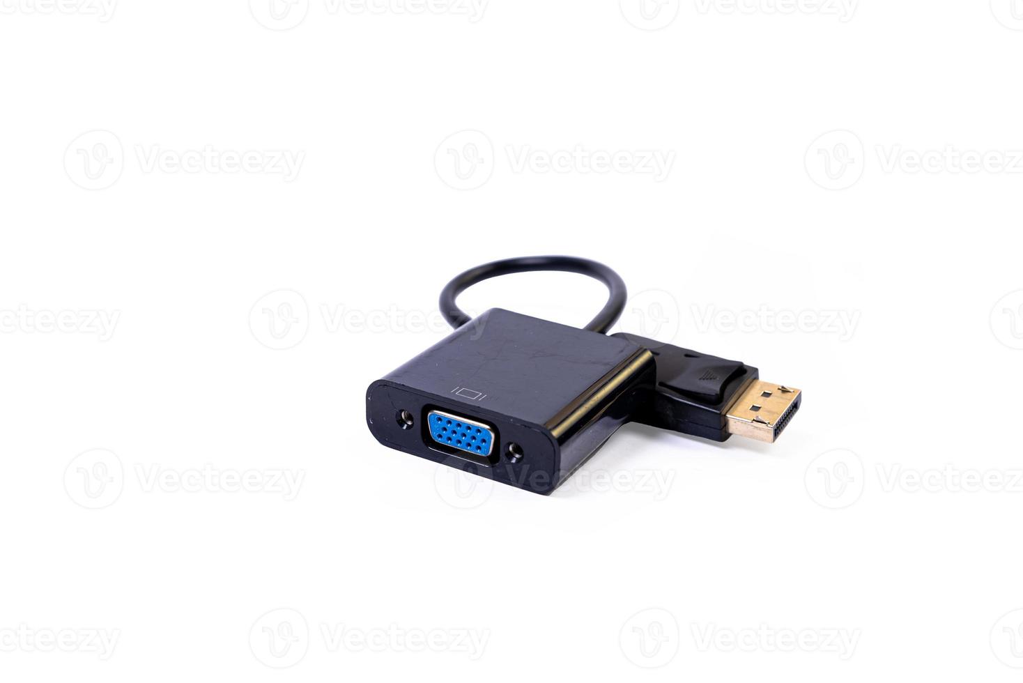 various converter cables adapters for computers and smartphones HDMI VGA USB DVI DP isolated on white photo