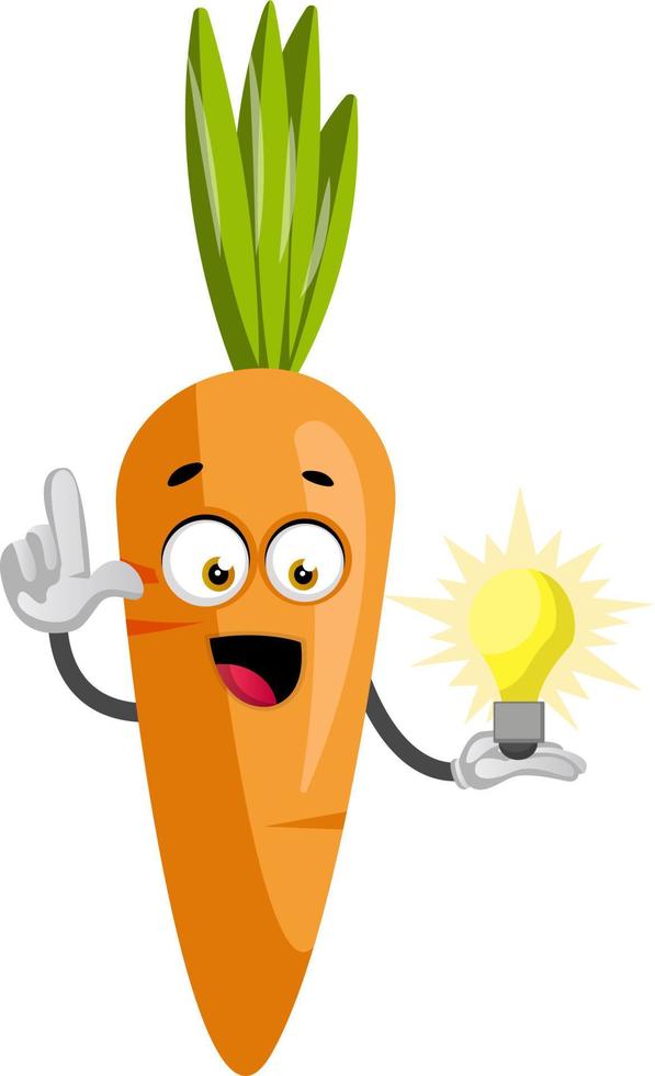 Carrot with light bulb, illustration, vector on white background.
