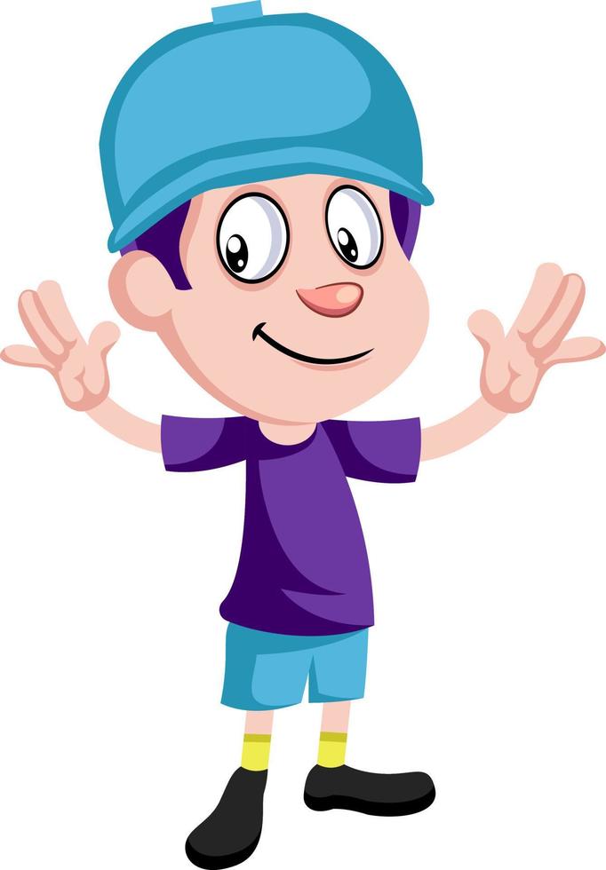 Happy boy with hat, illustration, vector on white background.