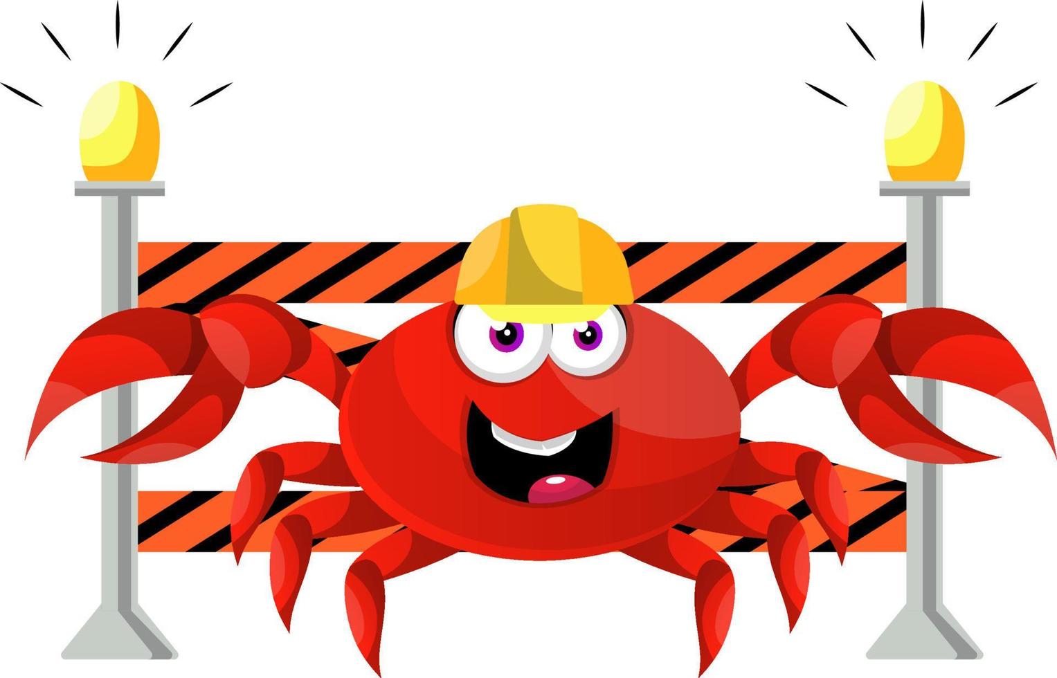 Crab on construction yard, illustration, vector on white background.