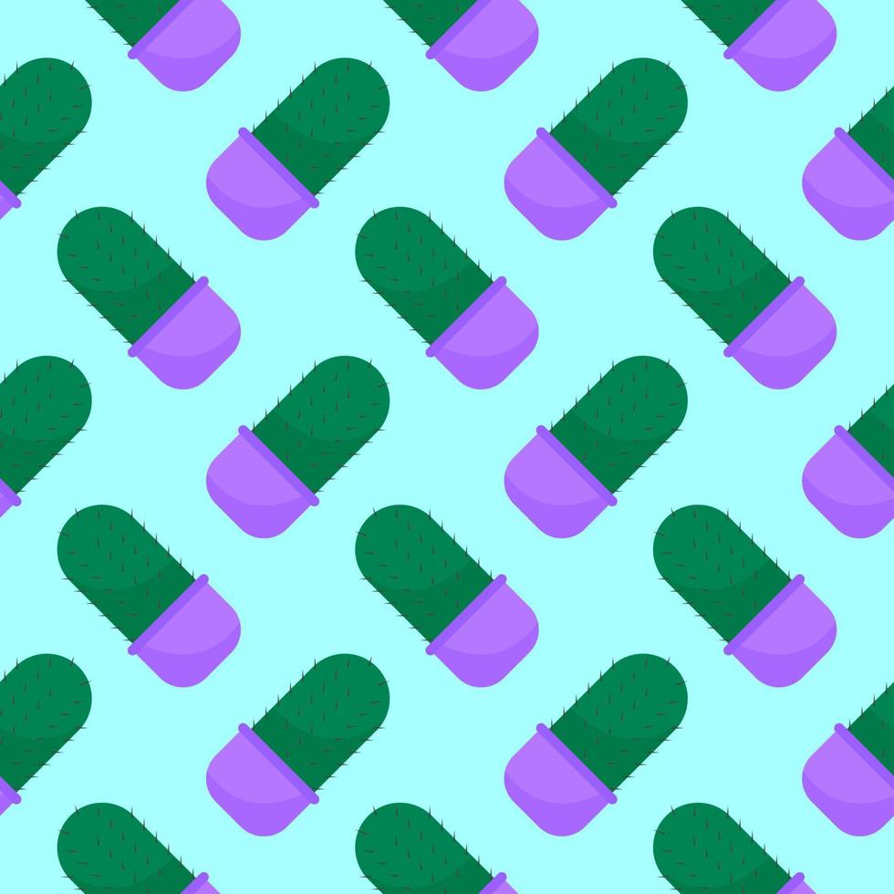 Baby cactus, seamless pattern on blue background. vector