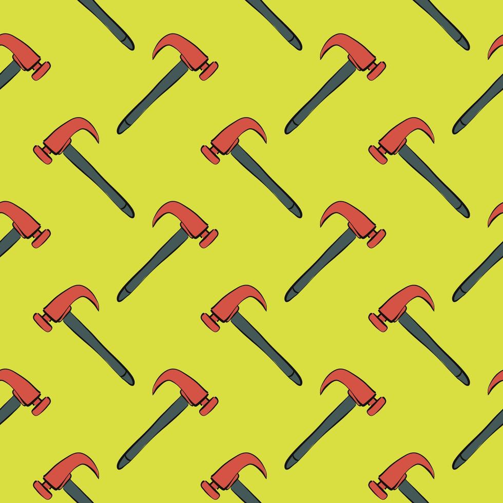 Red hammer,seamless pattern on dark yellow background. vector