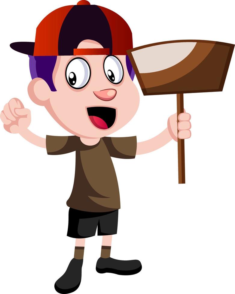 Boy with dust shovel, illustration, vector on white background.