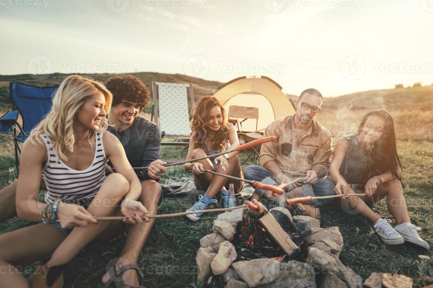 Sausage Roasted On Camp Fire photo