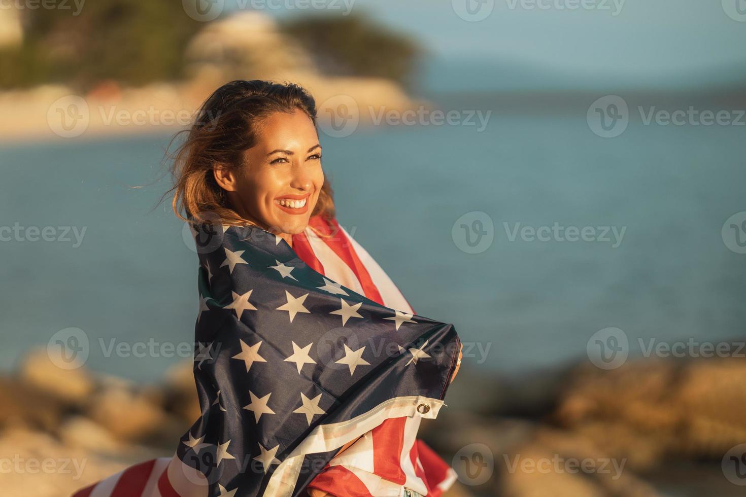 Young Woman With American National Flag photo