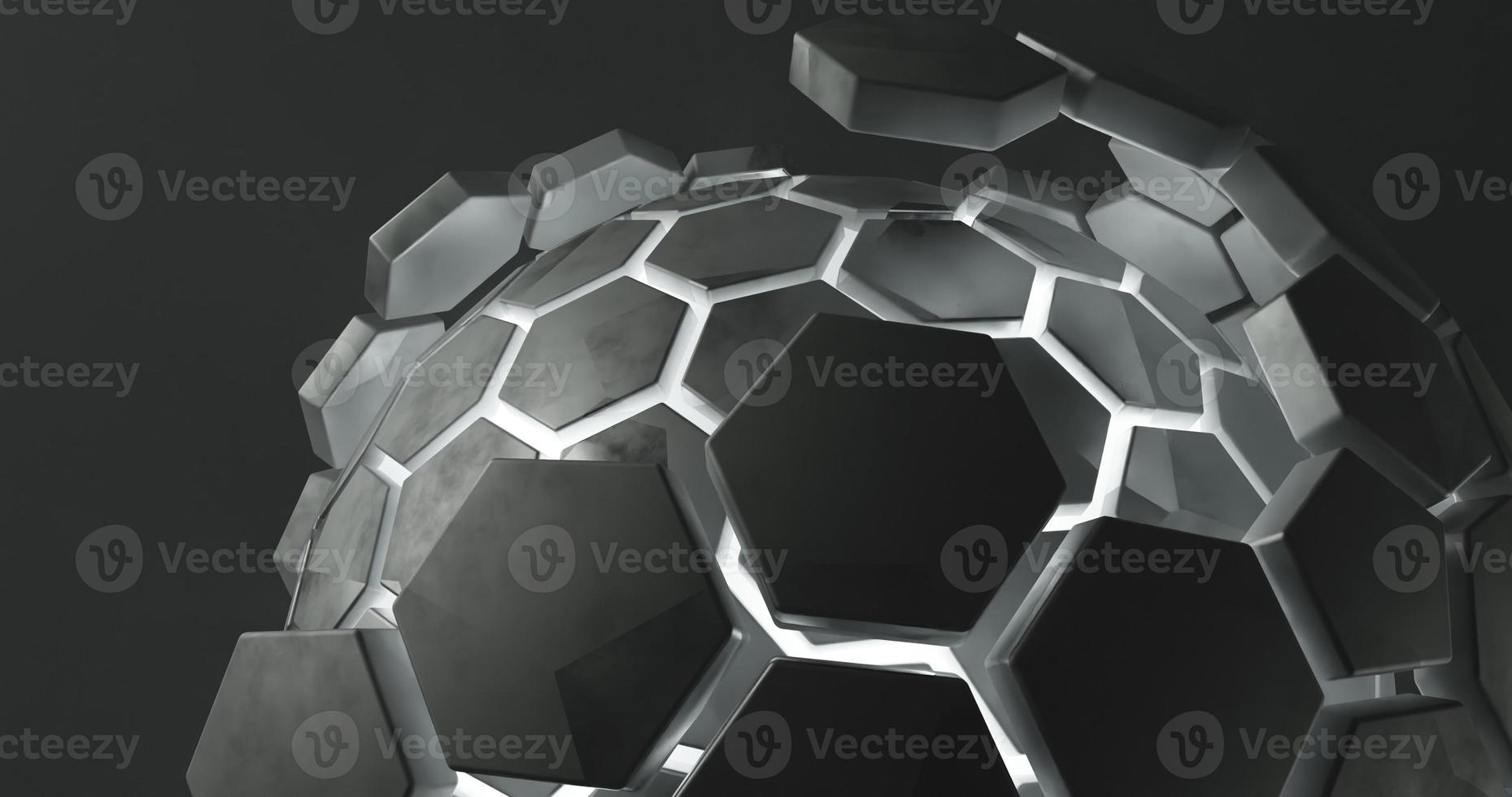 hemispherical abstract background with neon white hexagon texture, 3d rendering and 4K size photo