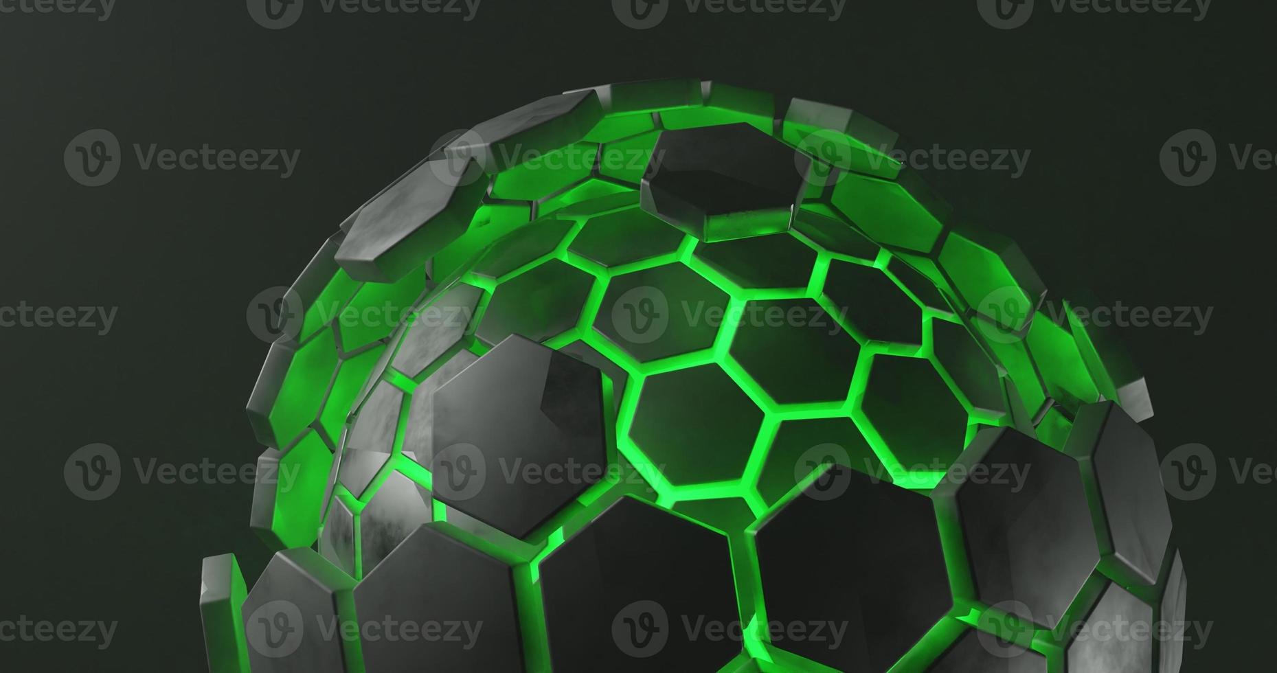 hemispherical abstract background in the center with neon green hexagon texture, 3d rendering and 4K size photo