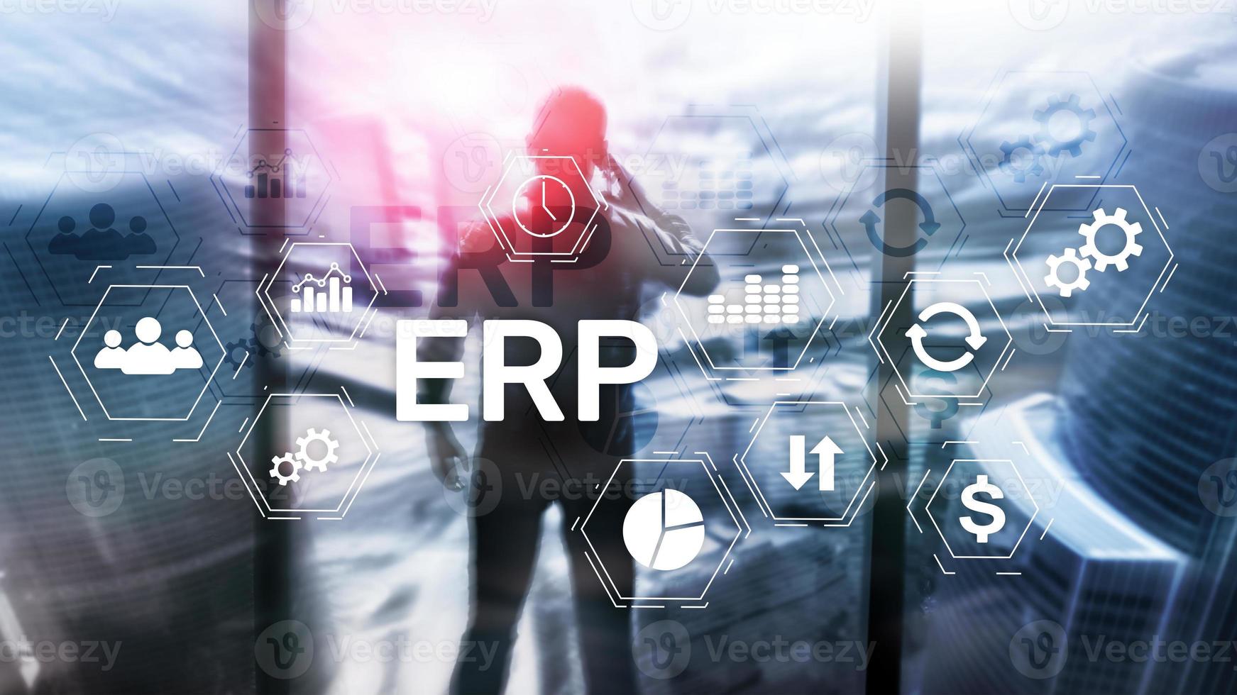 ERP system, Enterprise resource planning on blurred background. Business automation and innovation concept. photo