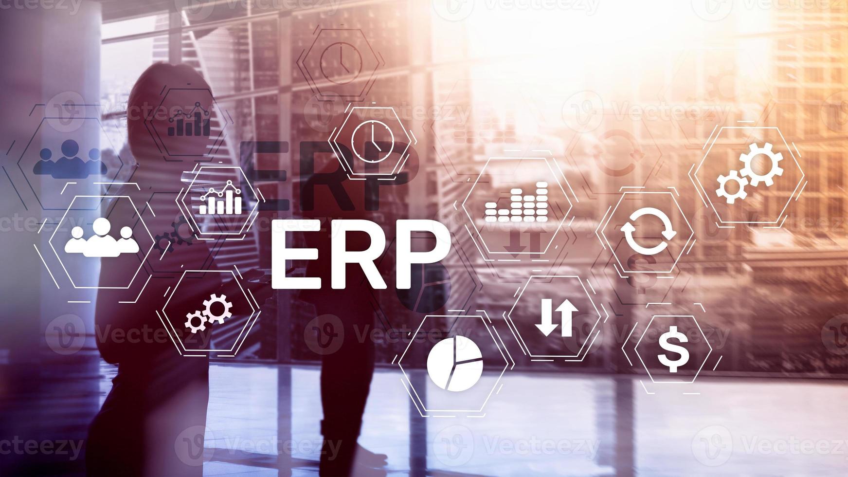 ERP system, Enterprise resource planning on blurred background. Business automation and innovation concept. photo