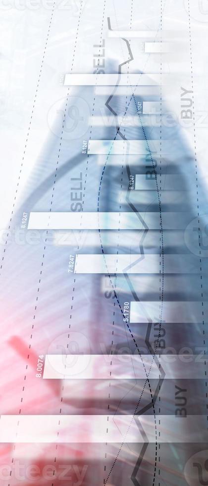 Vertical Panorama Banner. Financial stock trading graph chart diagram business finance concept double exposure mixed media. photo