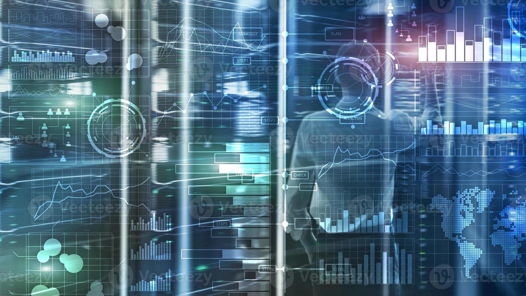 Business intelligence. Diagram, Graph, Stock Trading, Investment dashboard, transparent blurred background photo