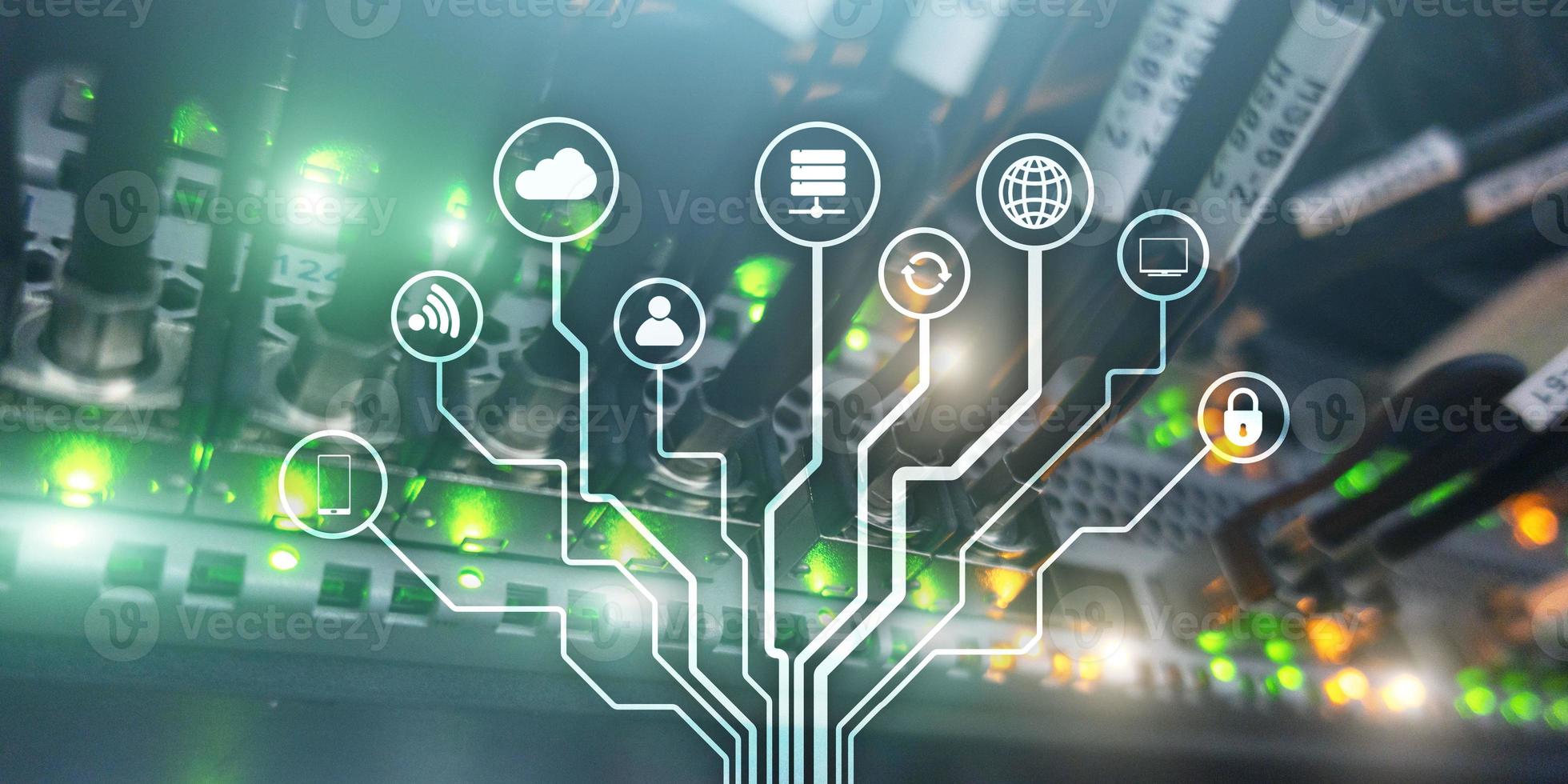 IOT. Internet of Things. Information Communication Network. Artificial Intelligence. Website banner. Datacenter background. photo