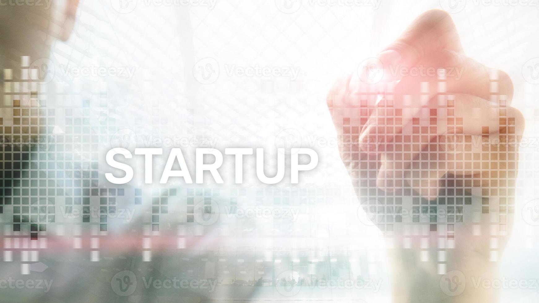 Startup concept with double exposure diagrams blurred background photo