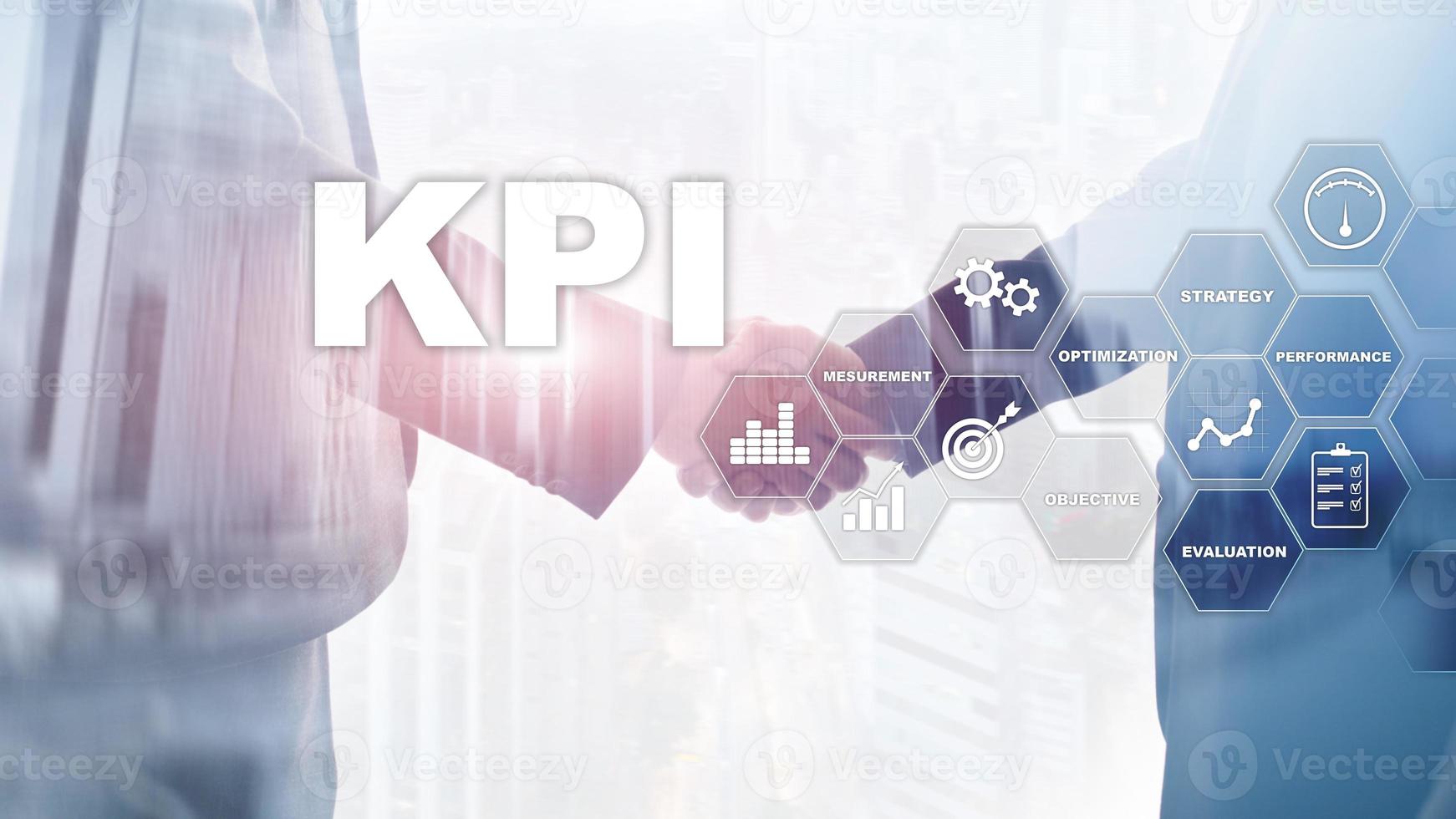 KPI - Key Performance Indicator. Business and technology concept. Multiple exposure, mixed media. Financial concept on blurred background. photo