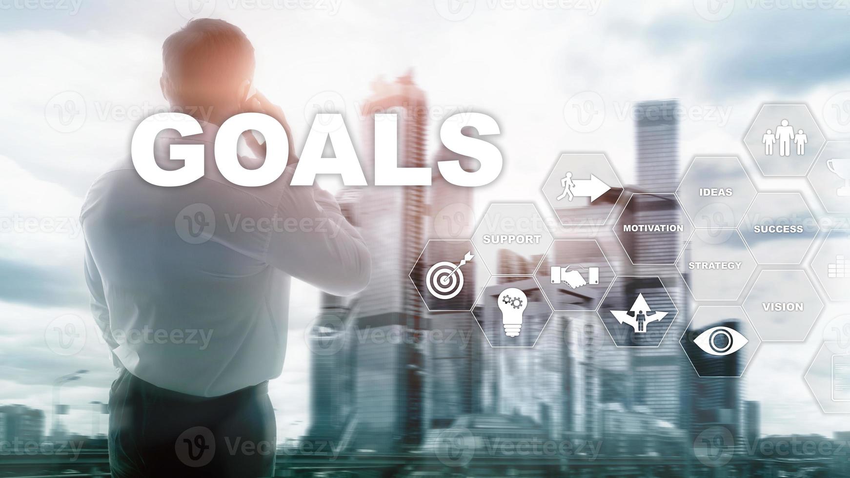 Target Goals Expectations Achievement Graphic Concept. Business development to success and growing growth. photo