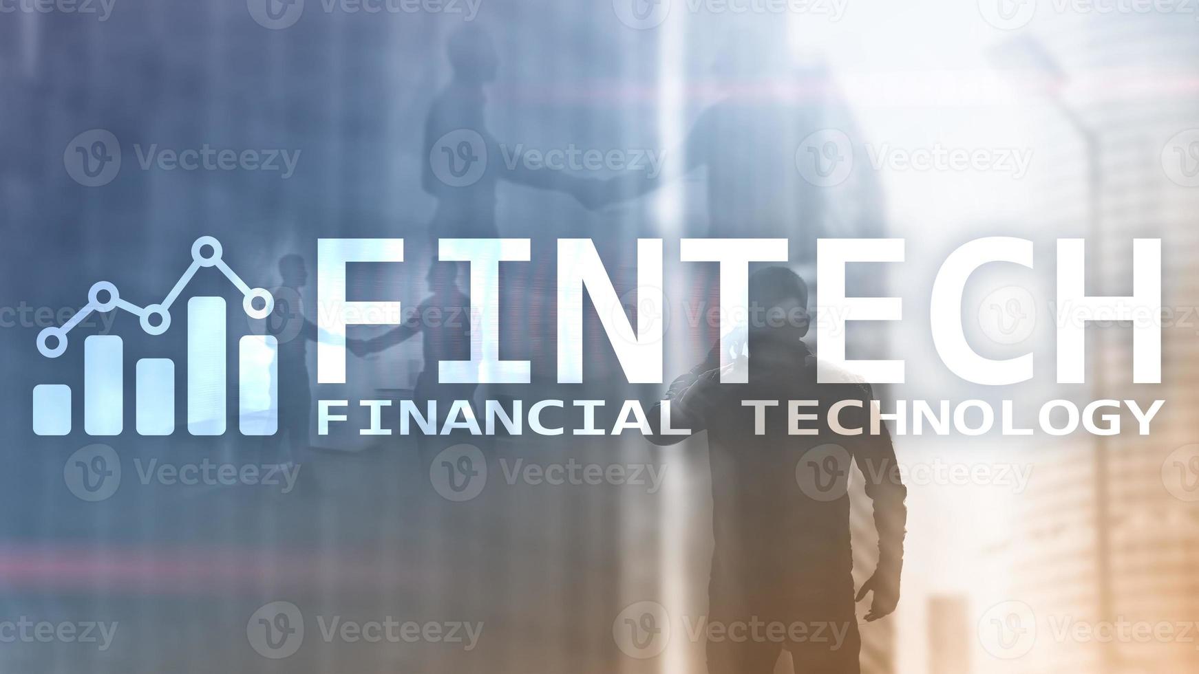 FINTECH - Financial technology, global business and information Internet communication technology. Skyscrapers background. Hi-tech business concept. photo