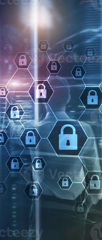 Vertical Panorama Banner. Cybersecurity, Information privacy, data protection, virus and spyware photo