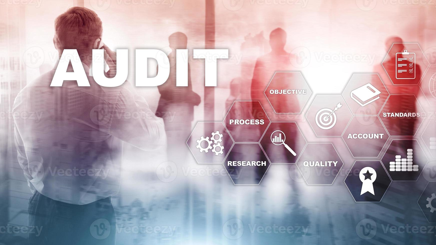 Audit business and finance concept. nalysis Annual Financial Statements, Analyze return on investment. Mixed media abstract background photo