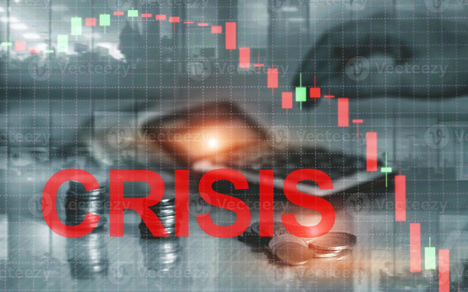 inscripción crisis financiera. concepto económico de recesión. foto