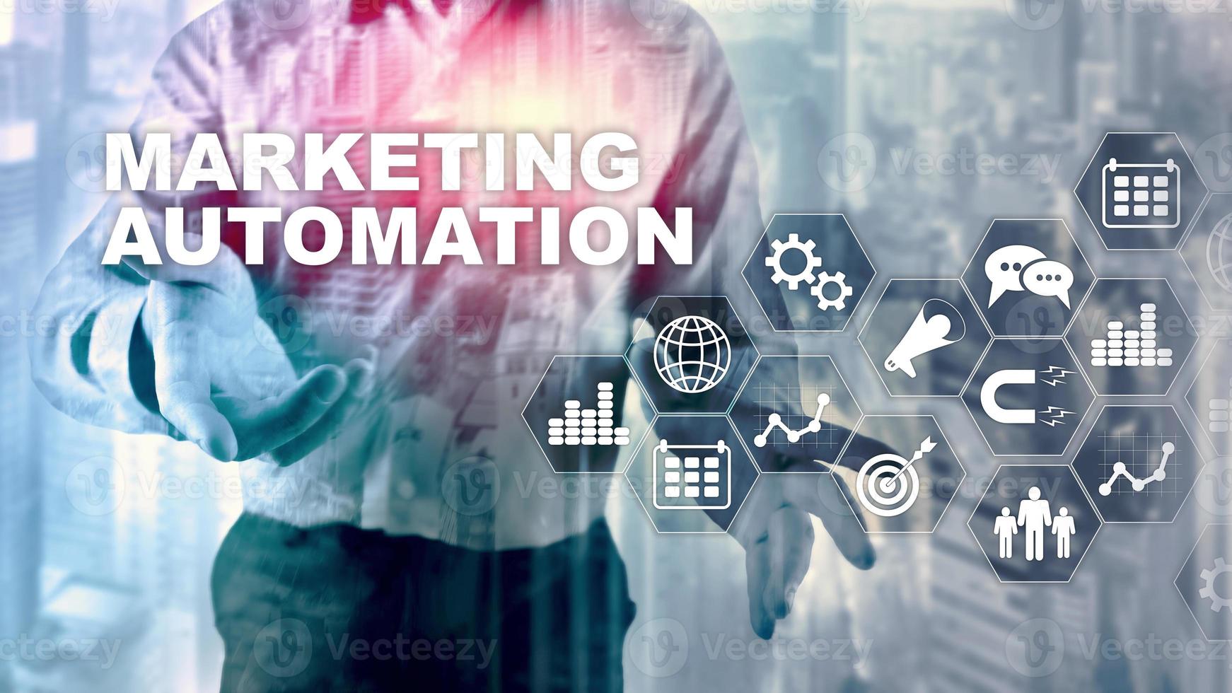 Marketing Automation Software Technology Process System Internet Business concept. Mixed media background. photo