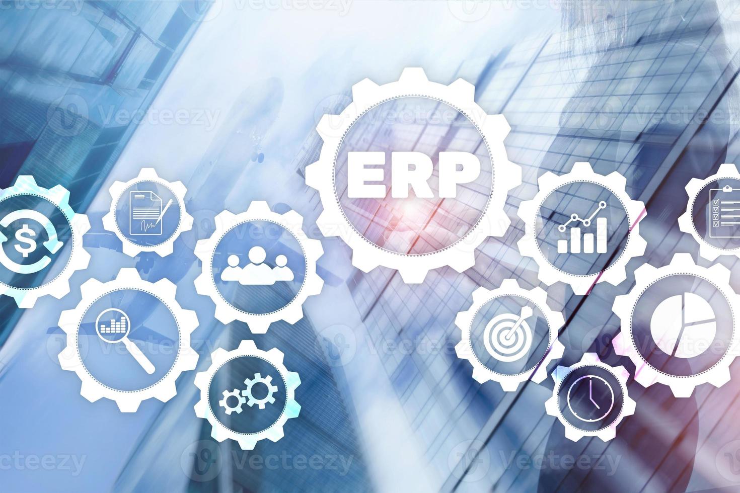 ERP system, Enterprise resource planning on blurred background. Business automation and innovation concept. photo