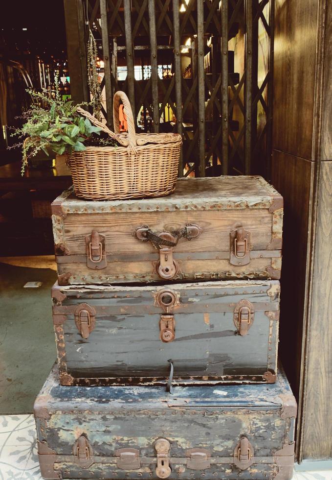 Vintage old suitcases luggage stacked photo