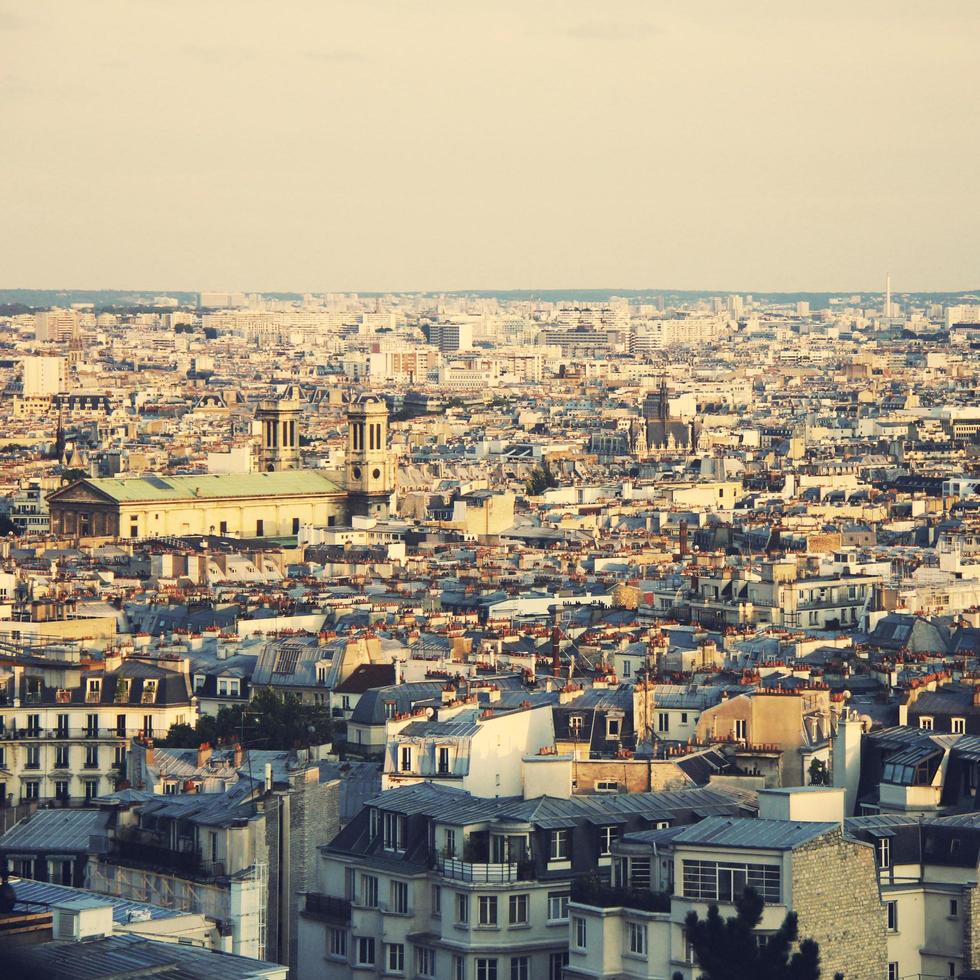 Top view of paris skyline, retro filter effect photo