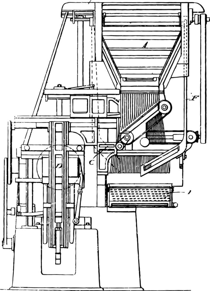 Early Model Linotype Machine vintage illustration. vector