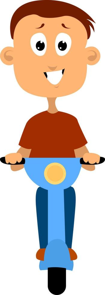 Boy on moped, illustration, vector on white background.