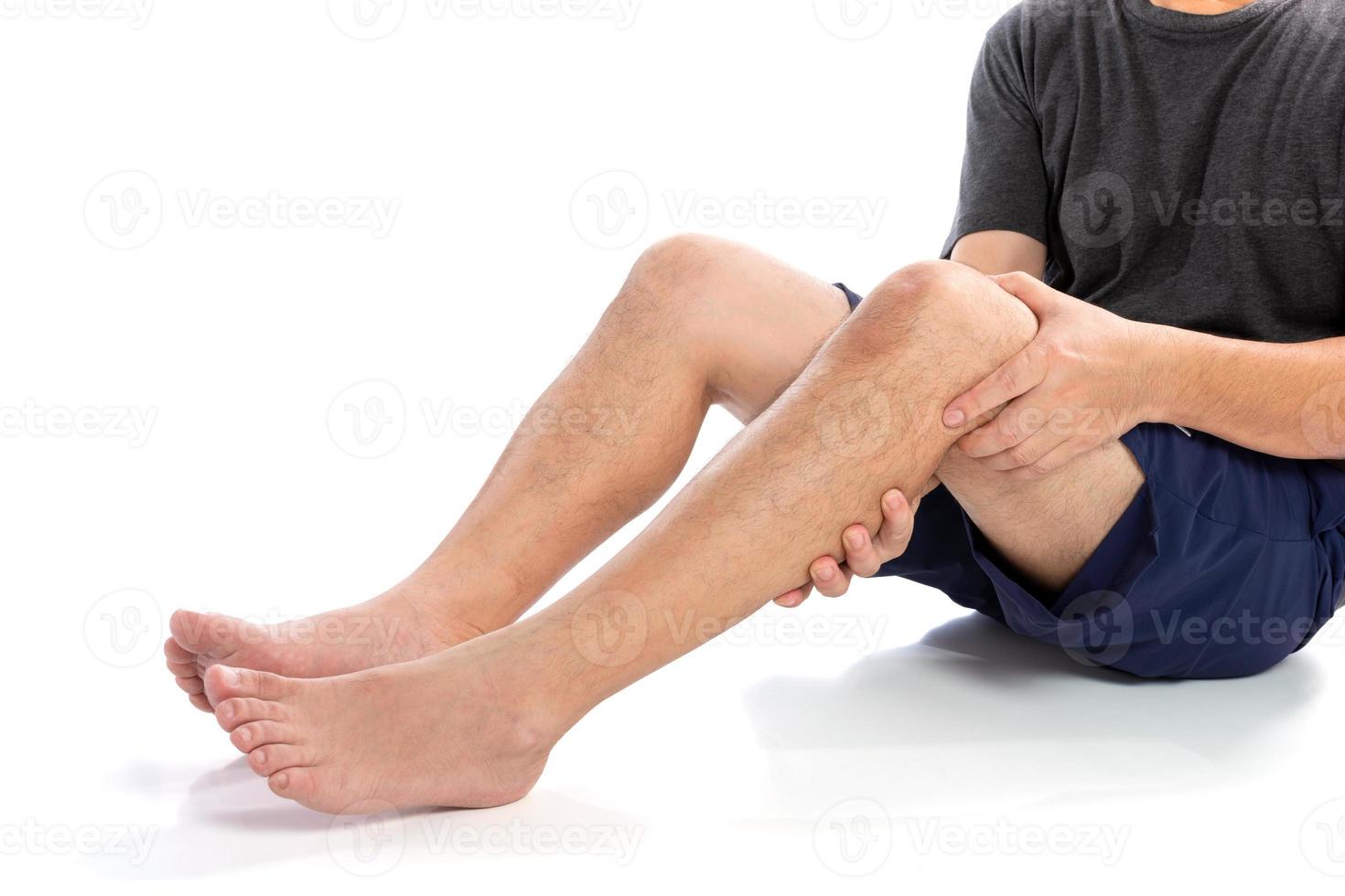 Elderly men or women or young people have knee, ankle, joint pain, arthritis, and tendon problems. exercise-induced muscle pain from gout and uric acid isolated on white background photo