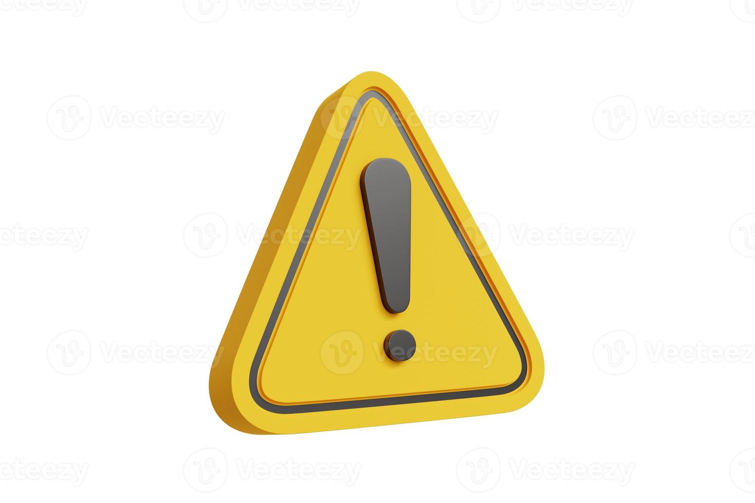 3d illustration of yellow triangle label black exclamation mark symbol isolated on background - clipping path photo